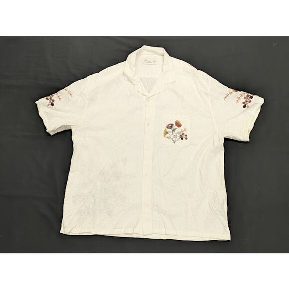 A&F Summer Linen Blend Button Up Embroidered Floral Shirt Mens XXL - Picture 2 of 10